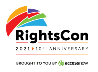 Logo: RightsCon 2021 - celebrating the 10th anniversary, brought to you by Access Now