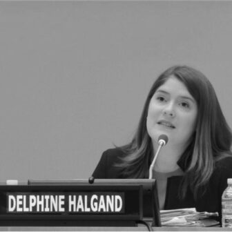 Black and white photo of Delphine Halgand-Mishra