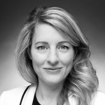 Black and white photo of Mélanie Joly