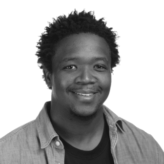 Black and white photo of Khari Johnson