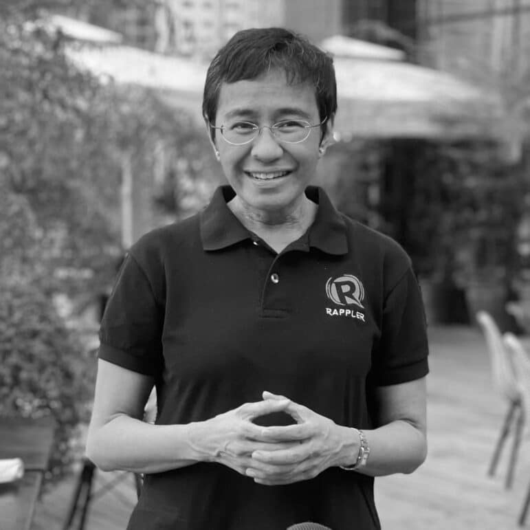 Black and white photo of Maria Ressa