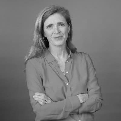 Black and white photo of Samantha Power