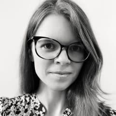 Black and white photo of Estelle Massé