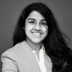 black and white photograph of Sanjana Srikumar