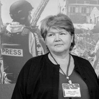 Black and white photograph of Alina Radu