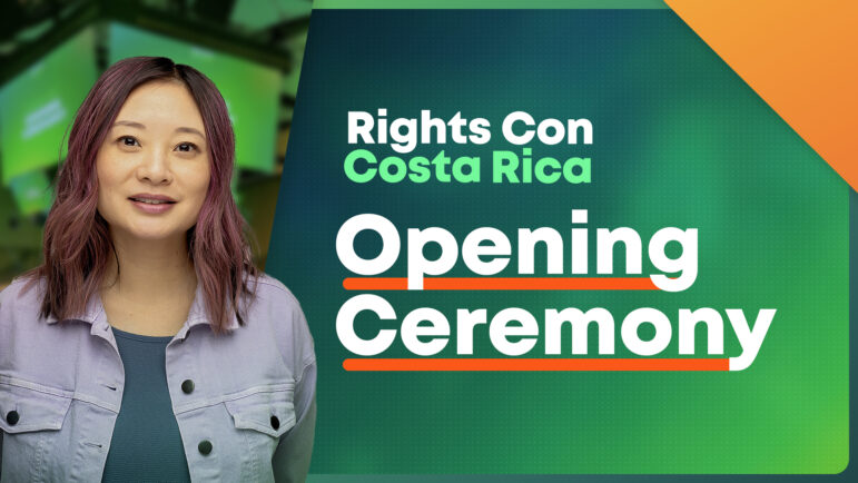 Thumbnail image of the Opening Ceremony that reads "RightsCon Costa Rica Opening Ceremony" with a photo of Melissa Chan